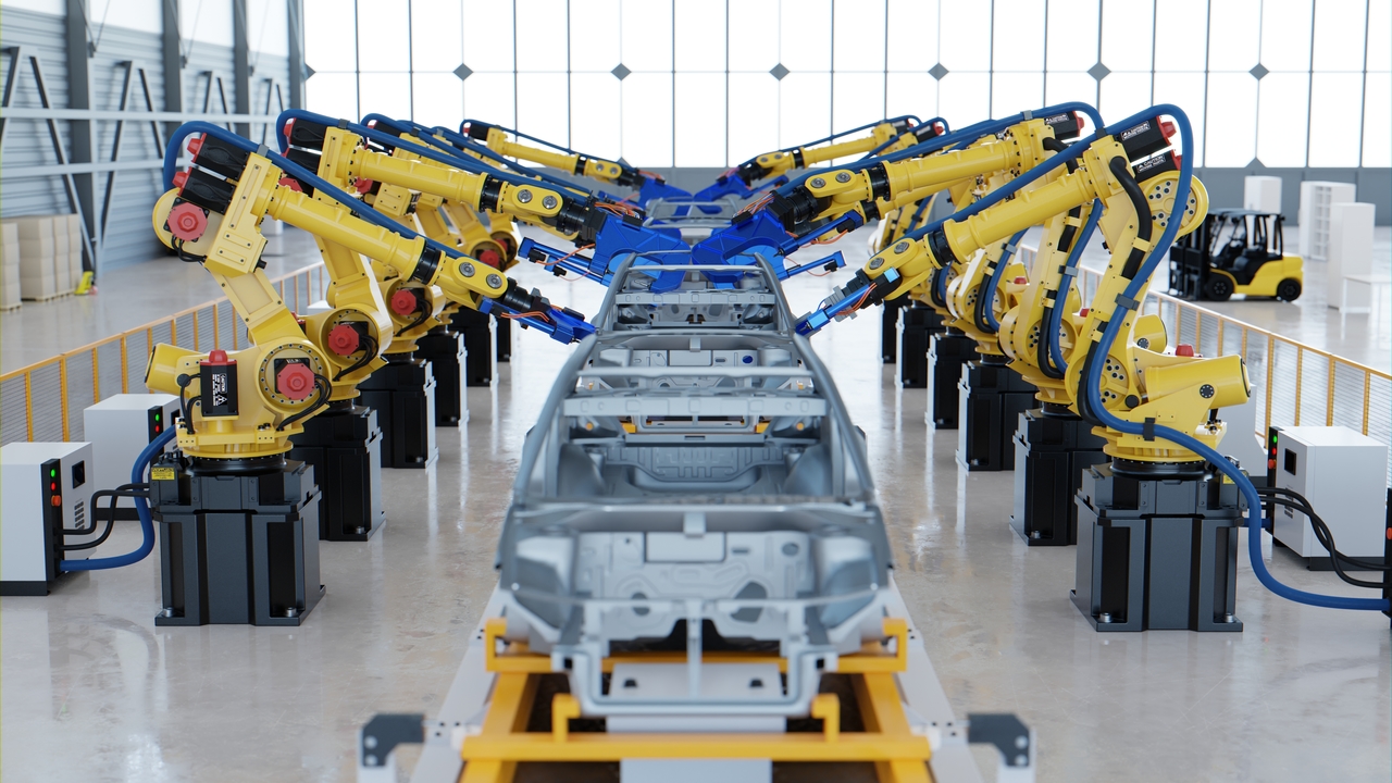 A robotic car assembly line