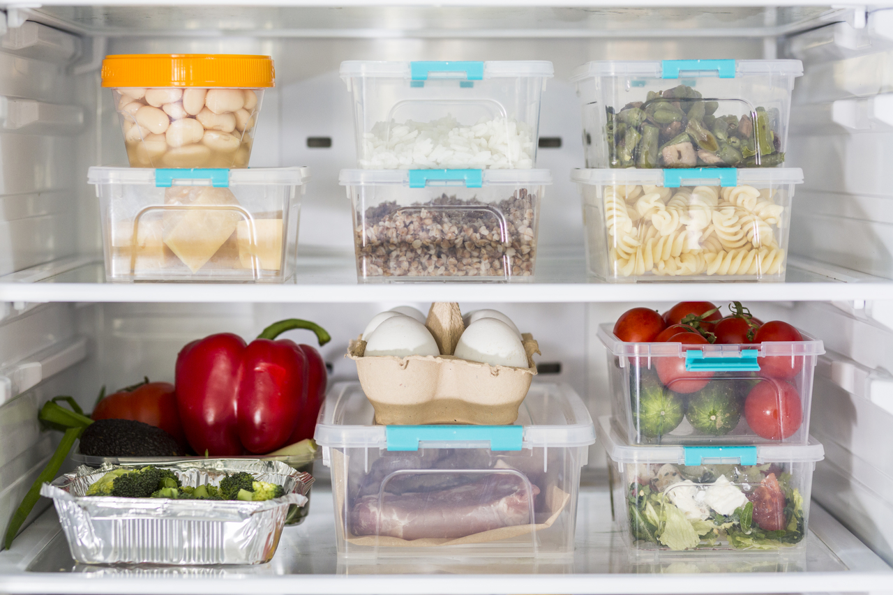 Stacks of plastic food containers