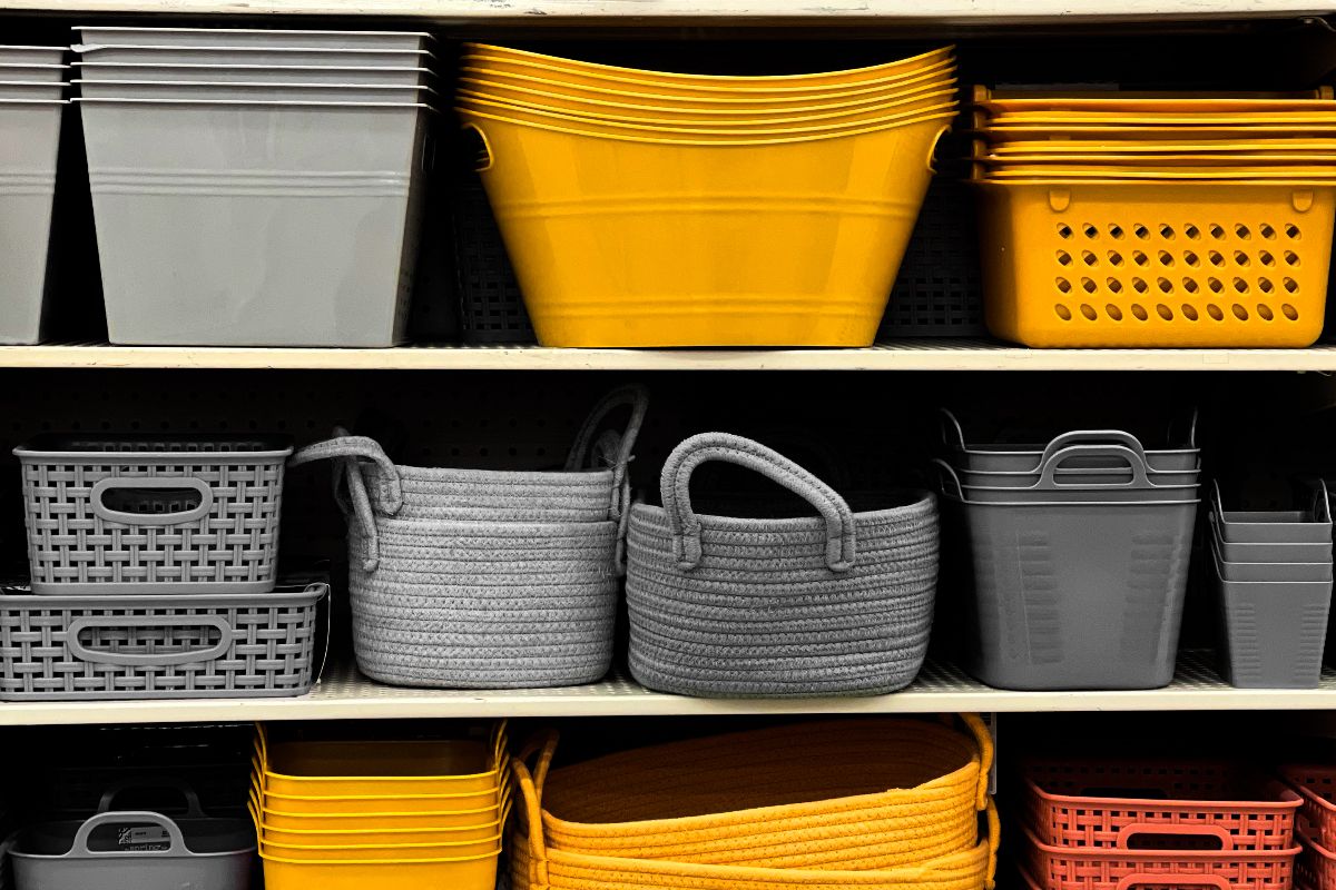 Plastic products manufactured through injection molding on display in a store