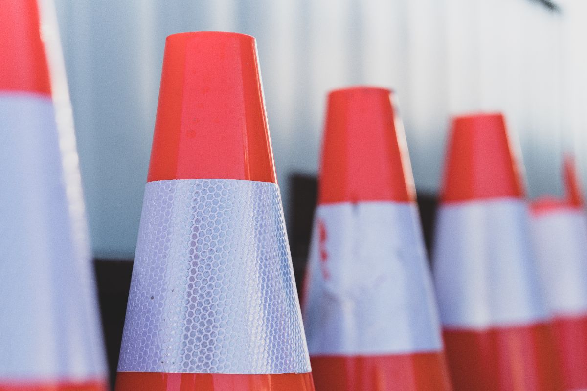 A close-up of traffic cones 